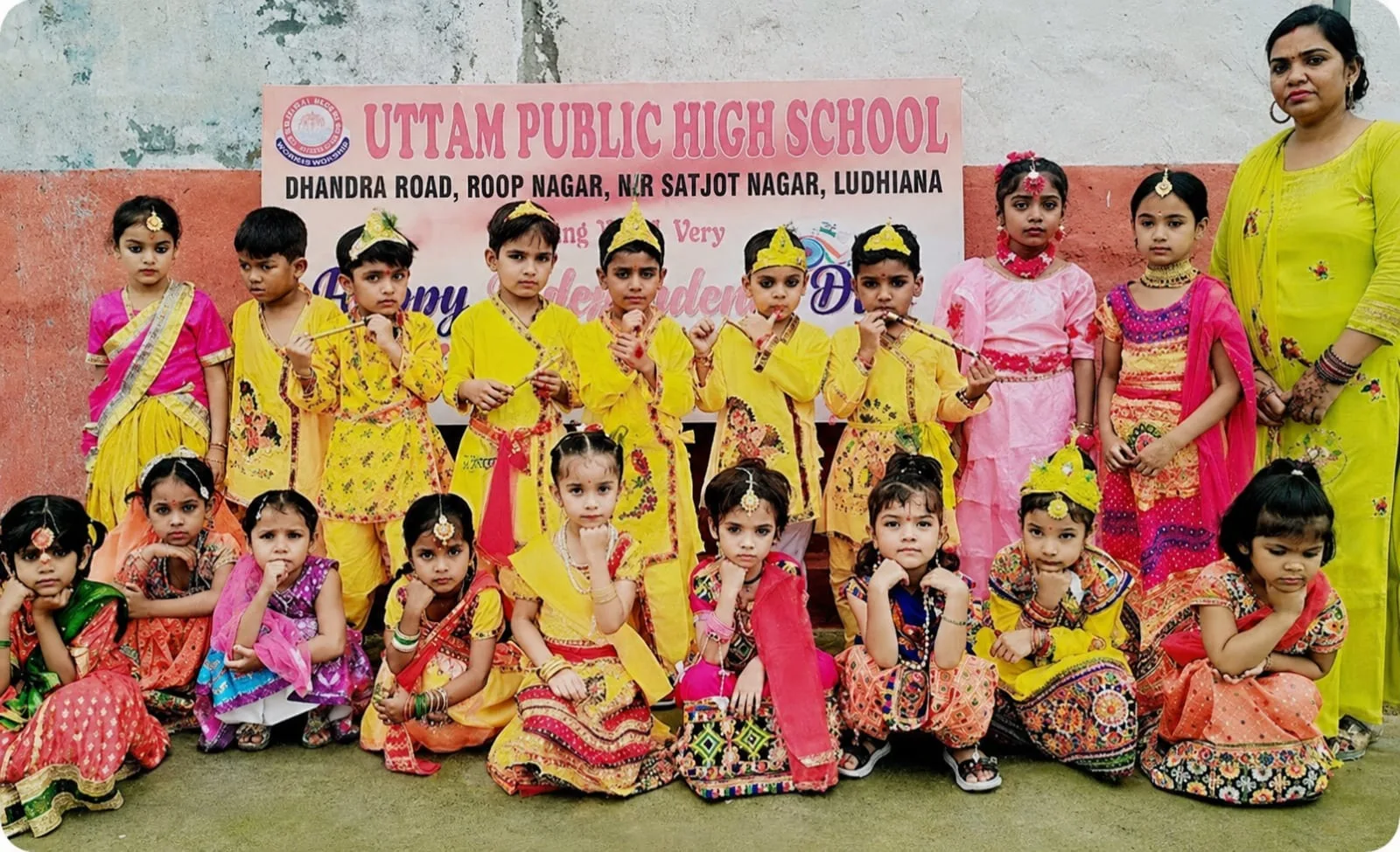 Students taking part in a school activity at Uttam Public School